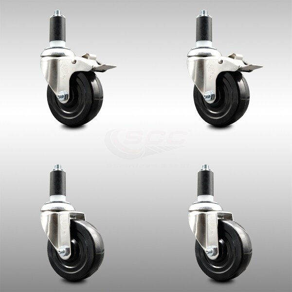 Service Caster 4 Inch 316SS Soft Rubber Swivel 1-1/4 Inch Stem Caster Lock Brake SCC, 2PK SCC-SS316TTLEX20S414-SRS-2-S-2-114 - main